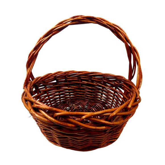 Large Rustic Woven Rattan Handled Basket Twisted Handle 19" Heavy Duty Farmhouse - Picture 1 of 9